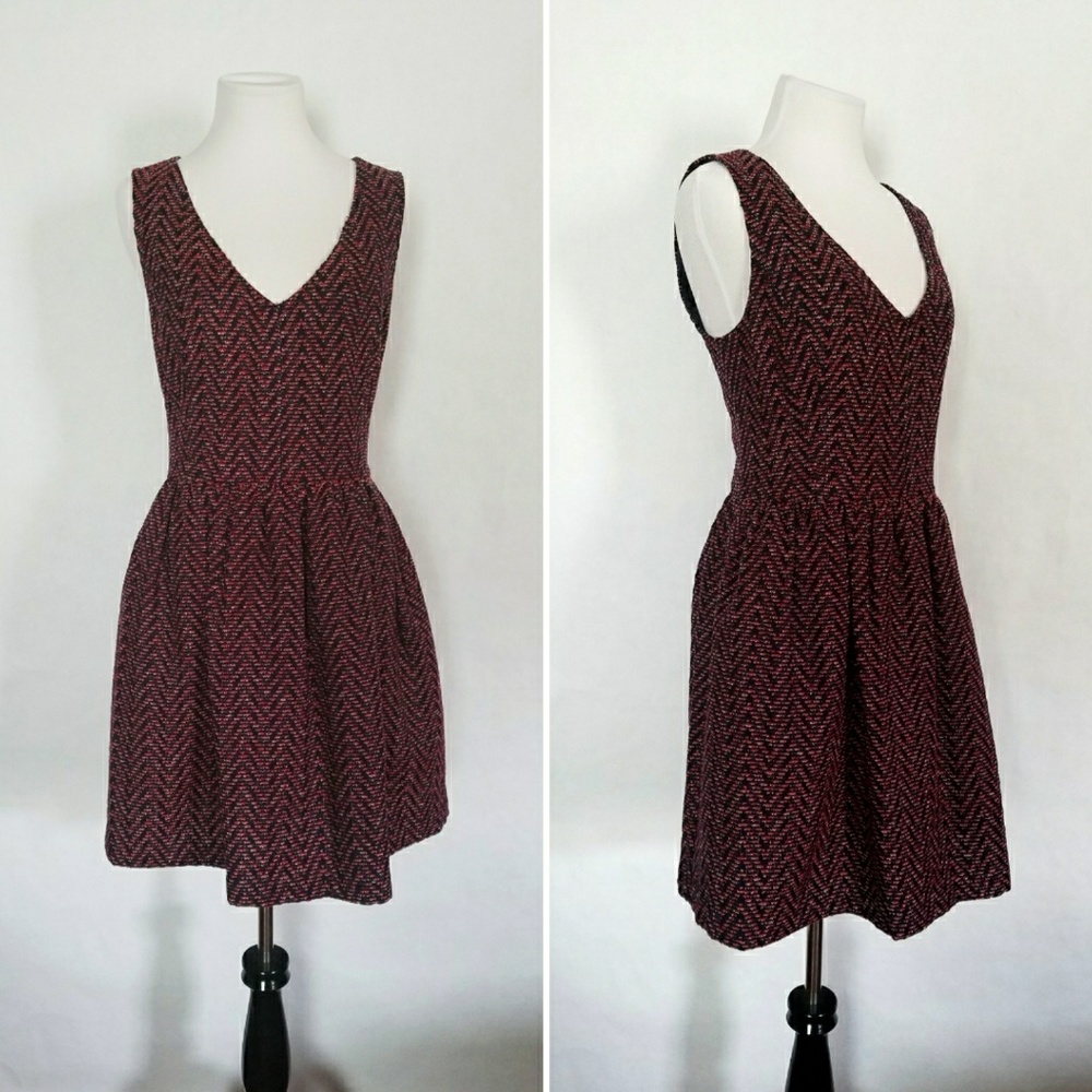 Red and Blue Sleeveless Fit and Flare Dress